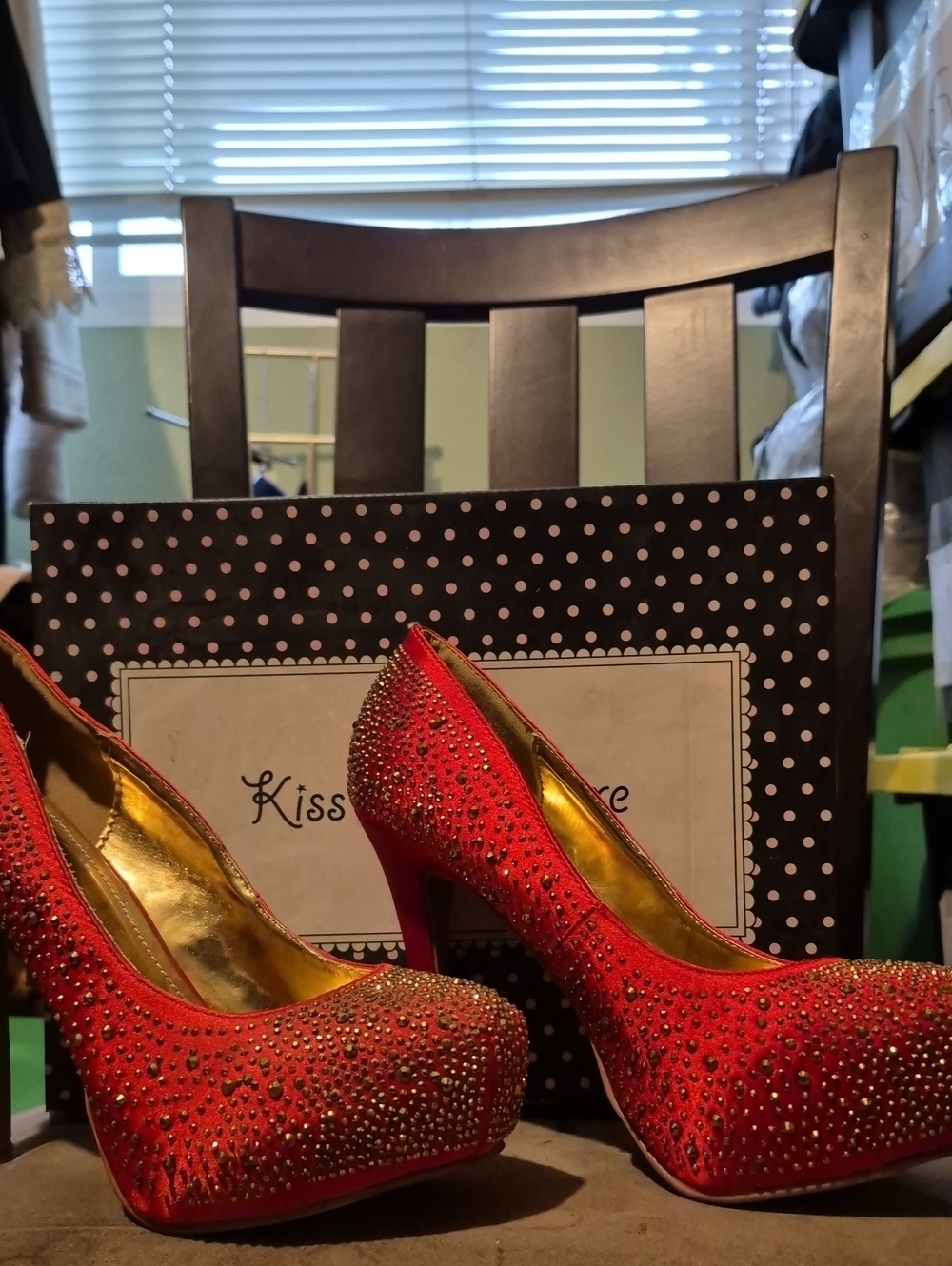 Red Crystal-Studded Platform Heels - Womens